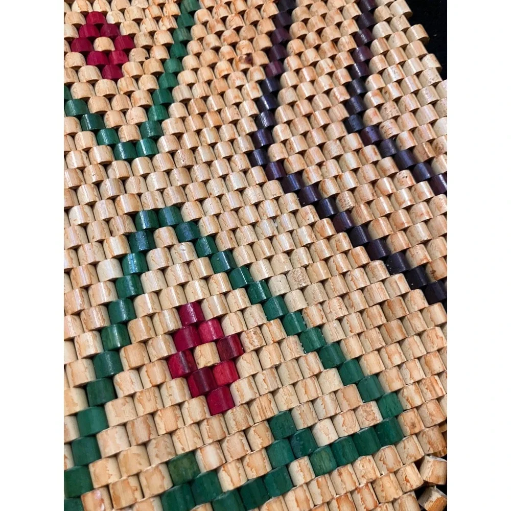 Wooden Bead Trivets Set of 2 Tan Green Geometric Vintage